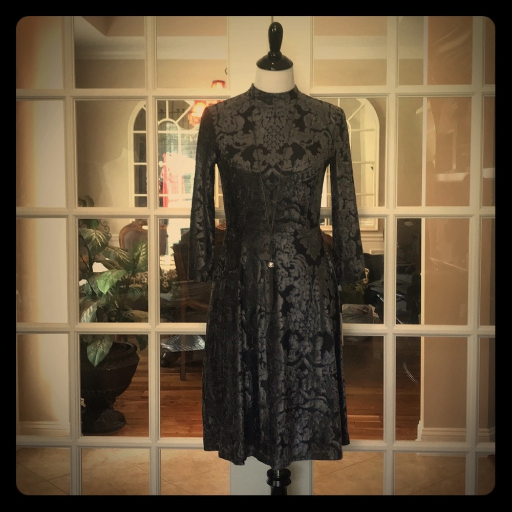 Ivanka Trump Dark Grey Faux Velvet Lined Dress